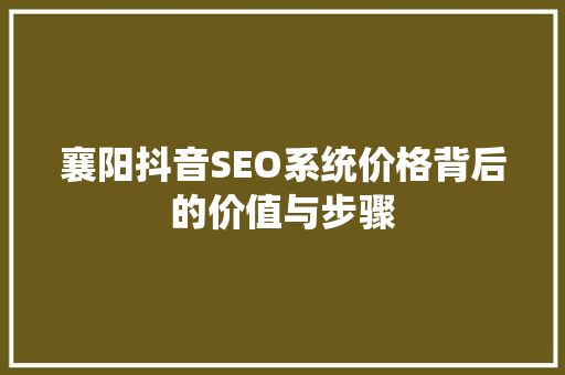 襄阳抖音SEO系统价格背后的价值与步骤