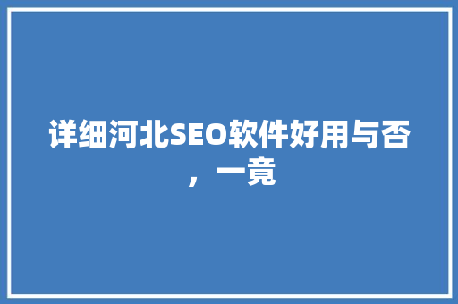 详细河北SEO软件好用与否，一竟