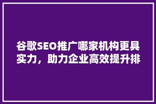 谷歌SEO推广哪家机构更具实力，助力企业高效提升排名