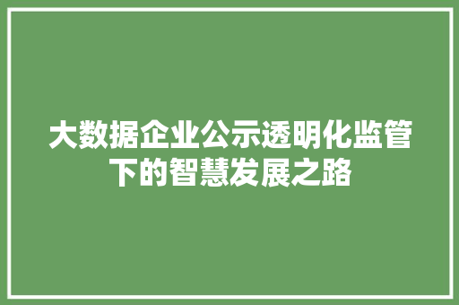 大数据企业公示透明化监管下的智慧发展之路  第1张