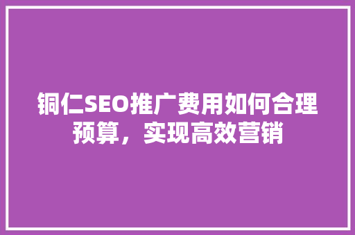 铜仁SEO推广费用如何合理预算，实现高效营销