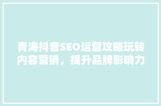 青海抖音SEO运营攻略玩转内容营销，提升品牌影响力