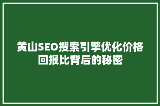 黄山SEO搜索引擎优化价格回报比背后的秘密
