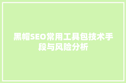 黑帽SEO常用工具包技术手段与风险分析