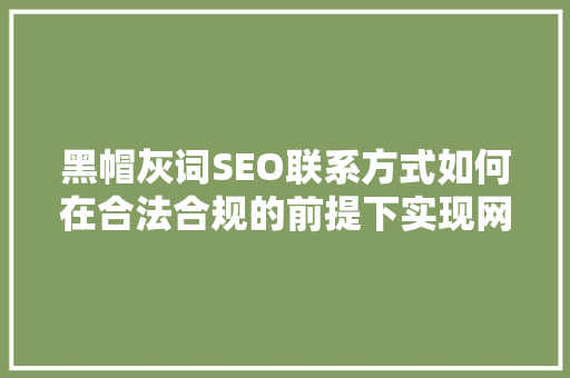 黑帽灰词SEO联系方式如何在合法合规的前提下实现网站优化