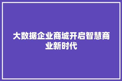 大数据企业商城开启智慧商业新时代