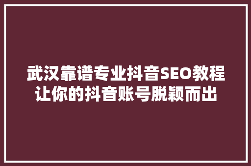 武汉靠谱专业抖音SEO教程让你的抖音账号脱颖而出