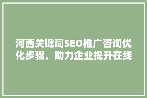 河西关键词SEO推广咨询优化步骤，助力企业提升在线竞争力