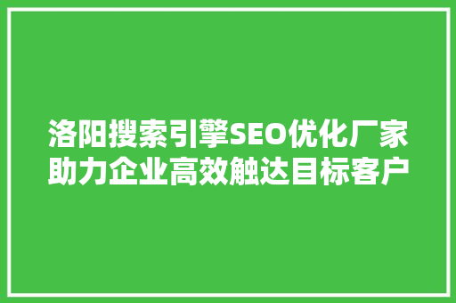 洛阳搜索引擎SEO优化厂家助力企业高效触达目标客户