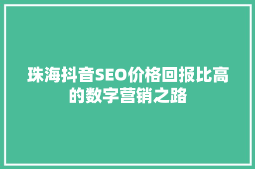 珠海抖音SEO价格回报比高的数字营销之路