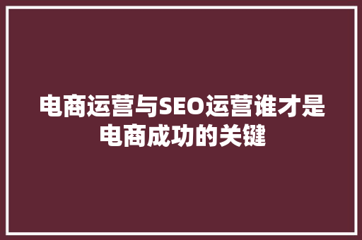 电商运营与SEO运营谁才是电商成功的关键