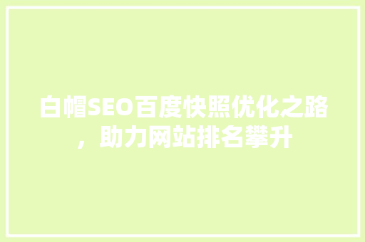 白帽SEO百度快照优化之路，助力网站排名攀升