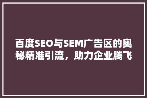 百度SEO与SEM广告区的奥秘精准引流，助力企业腾飞