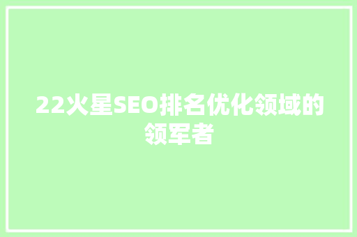 22火星SEO排名优化领域的领军者