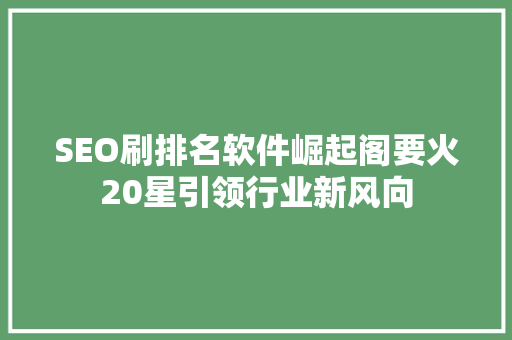 SEO刷排名软件崛起阁要火20星引领行业新风向