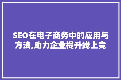 SEO在电子商务中的应用与方法,助力企业提升线上竞争力