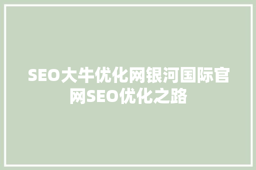 SEO大牛优化网银河国际官网SEO优化之路