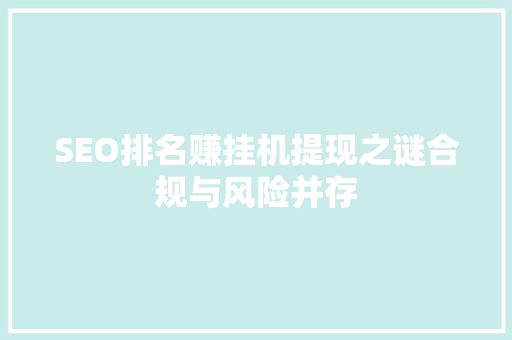SEO排名赚挂机提现之谜合规与风险并存