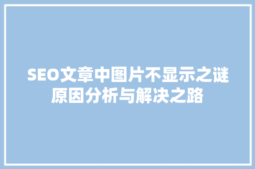 SEO文章中图片不显示之谜原因分析与解决之路