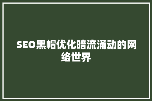 SEO黑帽优化暗流涌动的网络世界