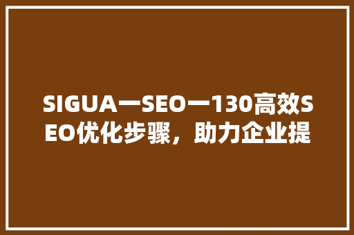 SIGUA一SEO一130高效SEO优化步骤，助力企业提升在线竞争力