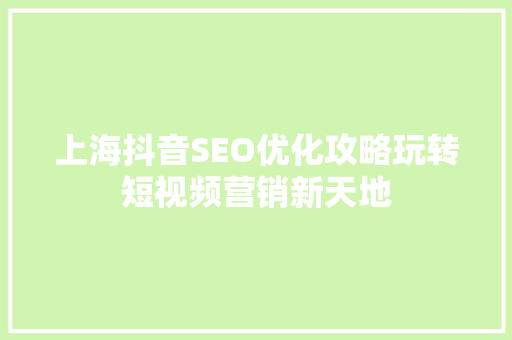 上海抖音SEO优化攻略玩转短视频营销新天地