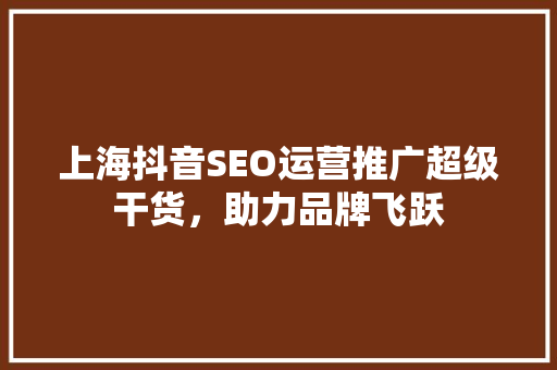 上海抖音SEO运营推广超级干货，助力品牌飞跃