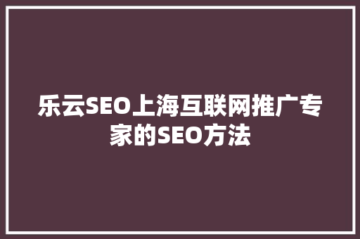 乐云SEO上海互联网推广专家的SEO方法