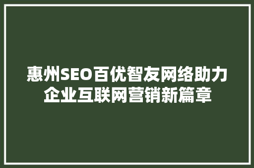 惠州SEO百优智友网络助力企业互联网营销新篇章