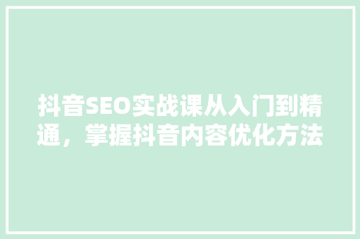 抖音SEO实战课从入门到精通，掌握抖音内容优化方法