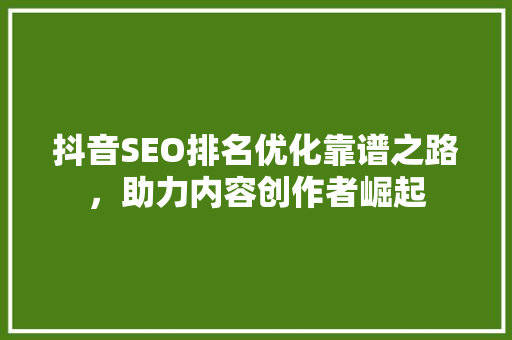 抖音SEO排名优化靠谱之路，助力内容创作者崛起