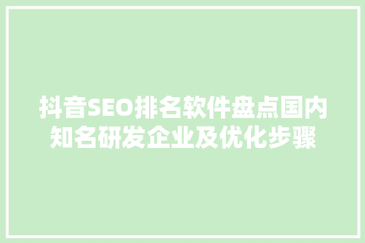 抖音SEO排名软件盘点国内知名研发企业及优化步骤