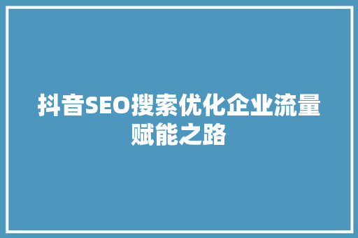 抖音SEO搜索优化企业流量赋能之路