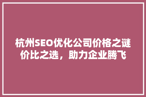 杭州SEO优化公司价格之谜价比之选，助力企业腾飞