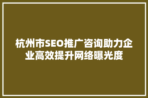 杭州市SEO推广咨询助力企业高效提升网络曝光度