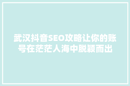 武汉抖音SEO攻略让你的账号在茫茫人海中脱颖而出