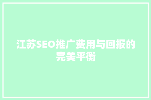 江苏SEO推广费用与回报的完美平衡