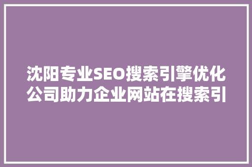 沈阳专业SEO搜索引擎优化公司助力企业网站在搜索引擎中脱颖而出
