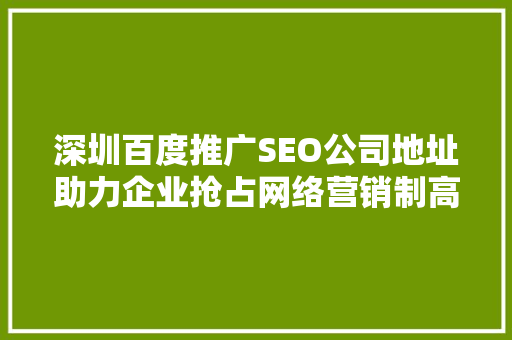 深圳百度推广SEO公司地址助力企业抢占网络营销制高点