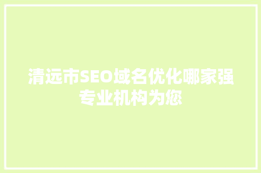 清远市SEO域名优化哪家强专业机构为您