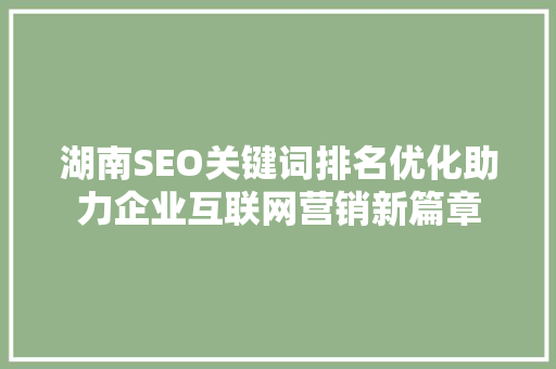 湖南SEO关键词排名优化助力企业互联网营销新篇章