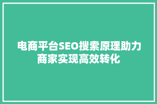 电商平台SEO搜索原理助力商家实现高效转化