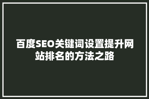 百度SEO关键词设置提升网站排名的方法之路