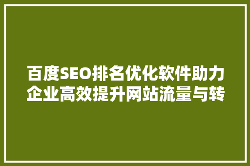 百度SEO排名优化软件助力企业高效提升网站流量与转化率