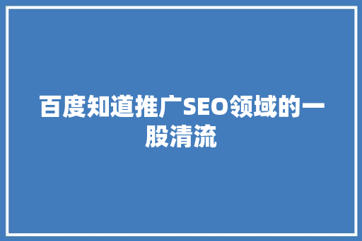 百度知道推广SEO领域的一股清流  第1张