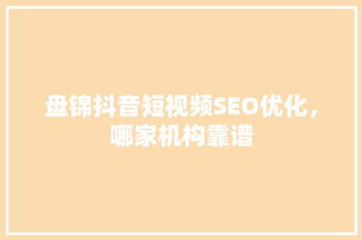 盘锦抖音短视频SEO优化，哪家机构靠谱