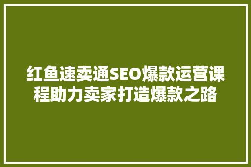 红鱼速卖通SEO爆款运营课程助力卖家打造爆款之路