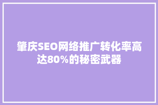 肇庆SEO网络推广转化率高达80%的秘密武器