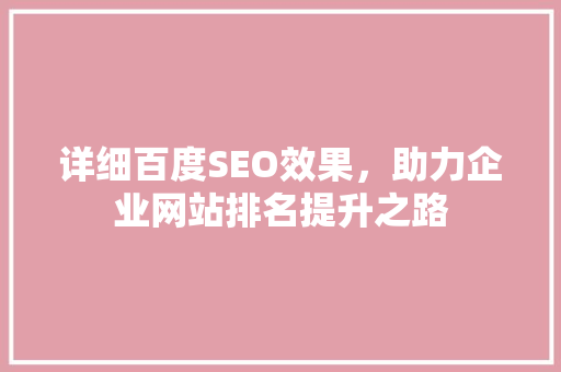 详细百度SEO效果，助力企业网站排名提升之路