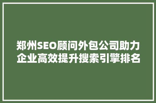 郑州SEO顾问外包公司助力企业高效提升搜索引擎排名